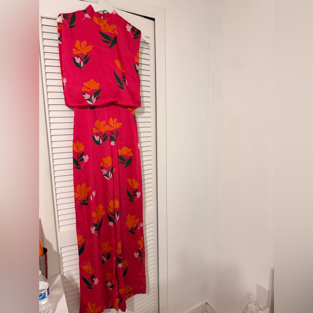 Zara Fuchsia Floral Sleeveless Jumpsuit with Orange & Green Accents